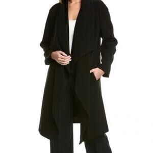 Lafayette 148 New York Size M Wool Blend Open Front Jacket Black Minimalist